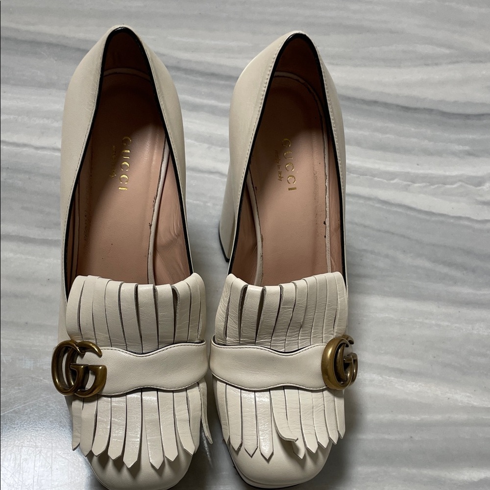 Gucci Women's Cream Leather Heels with Gold Accent